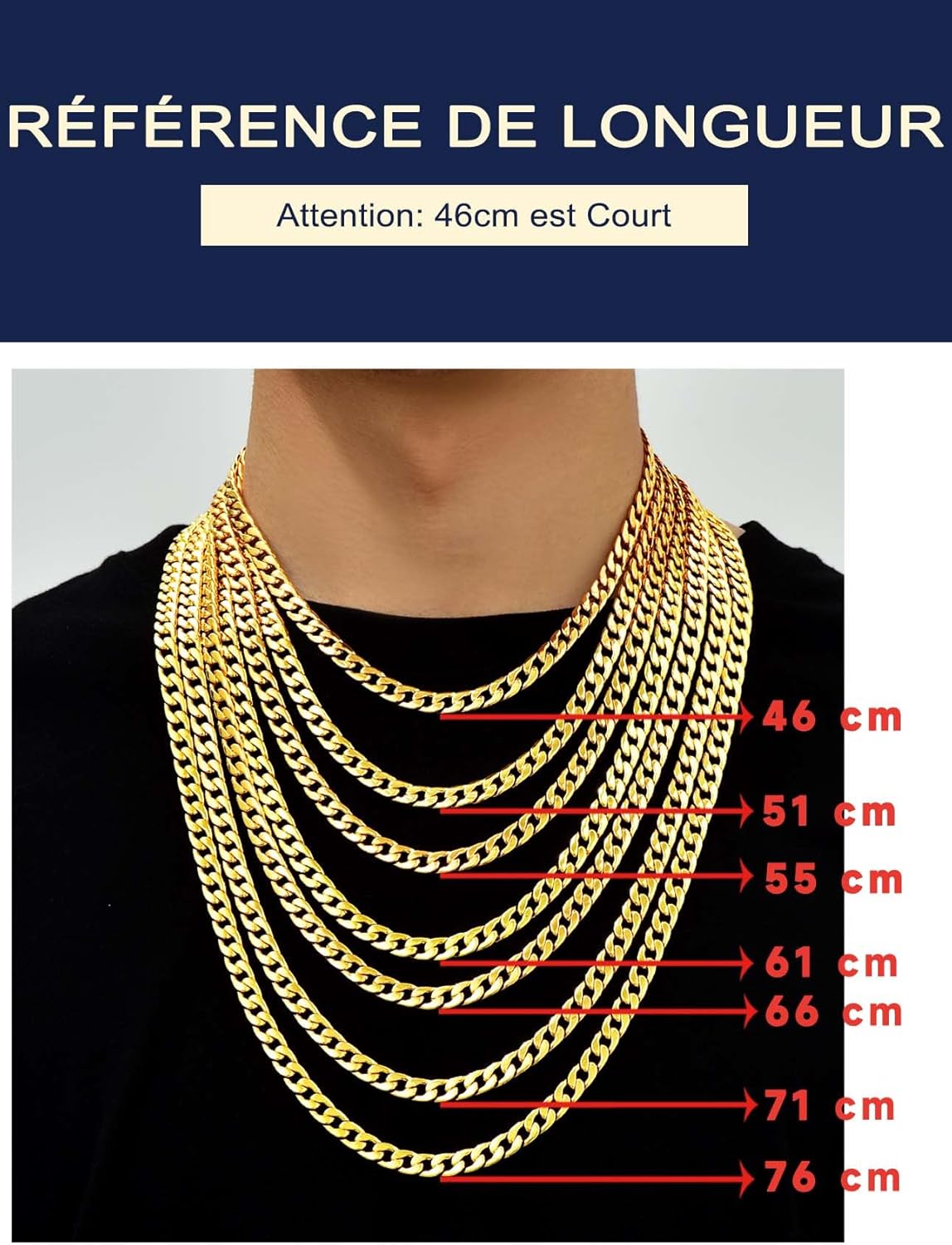 Suplight Chaîne Homme Acier Inoxydable Maille Cuabine-Largeur 4/6/9mm- Chaine Gourmette pour homme Taille 46/51/56/61/66/71/76cm