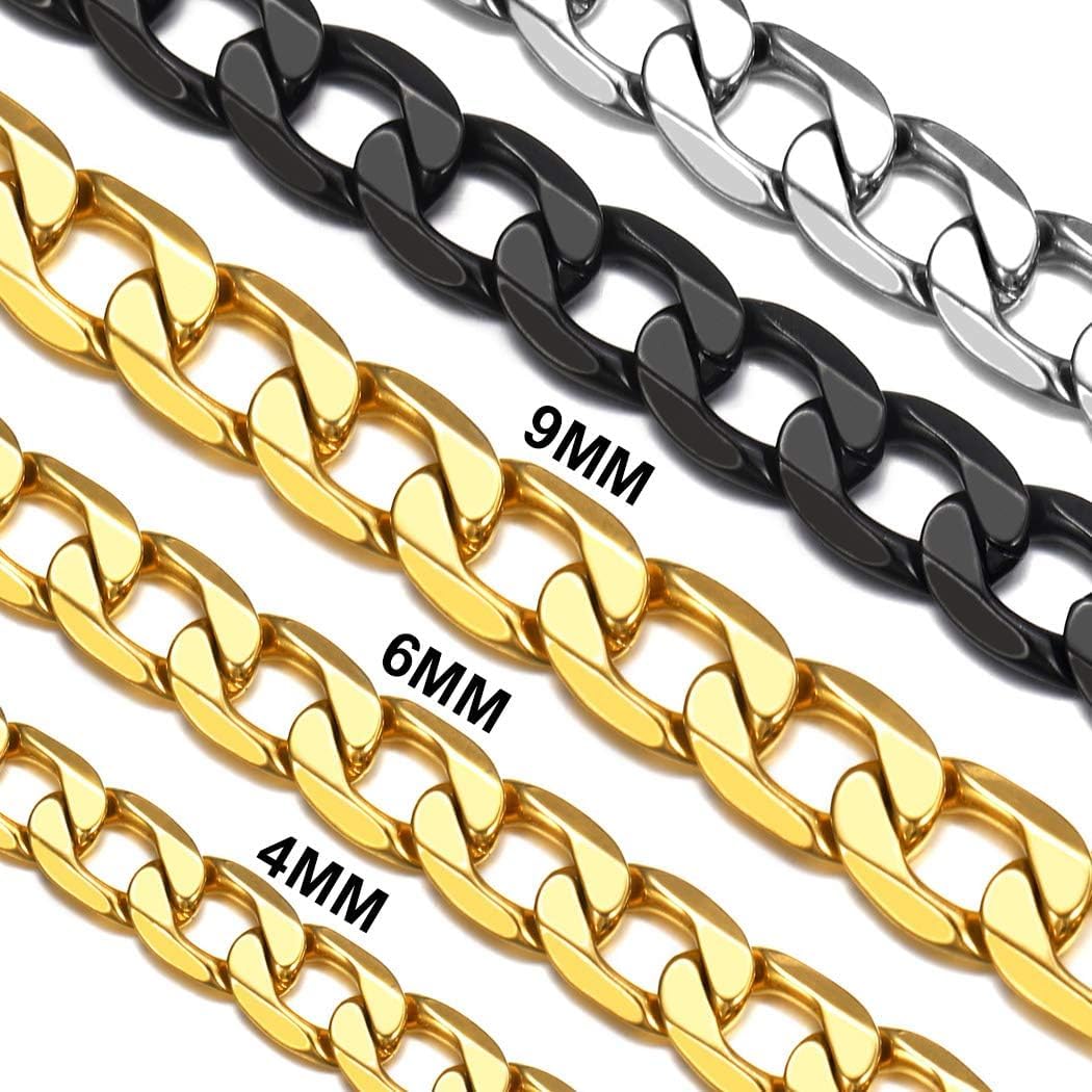 Suplight Chaîne Homme Acier Inoxydable Maille Cuabine-Largeur 4/6/9mm- Chaine Gourmette pour homme Taille 46/51/56/61/66/71/76cm