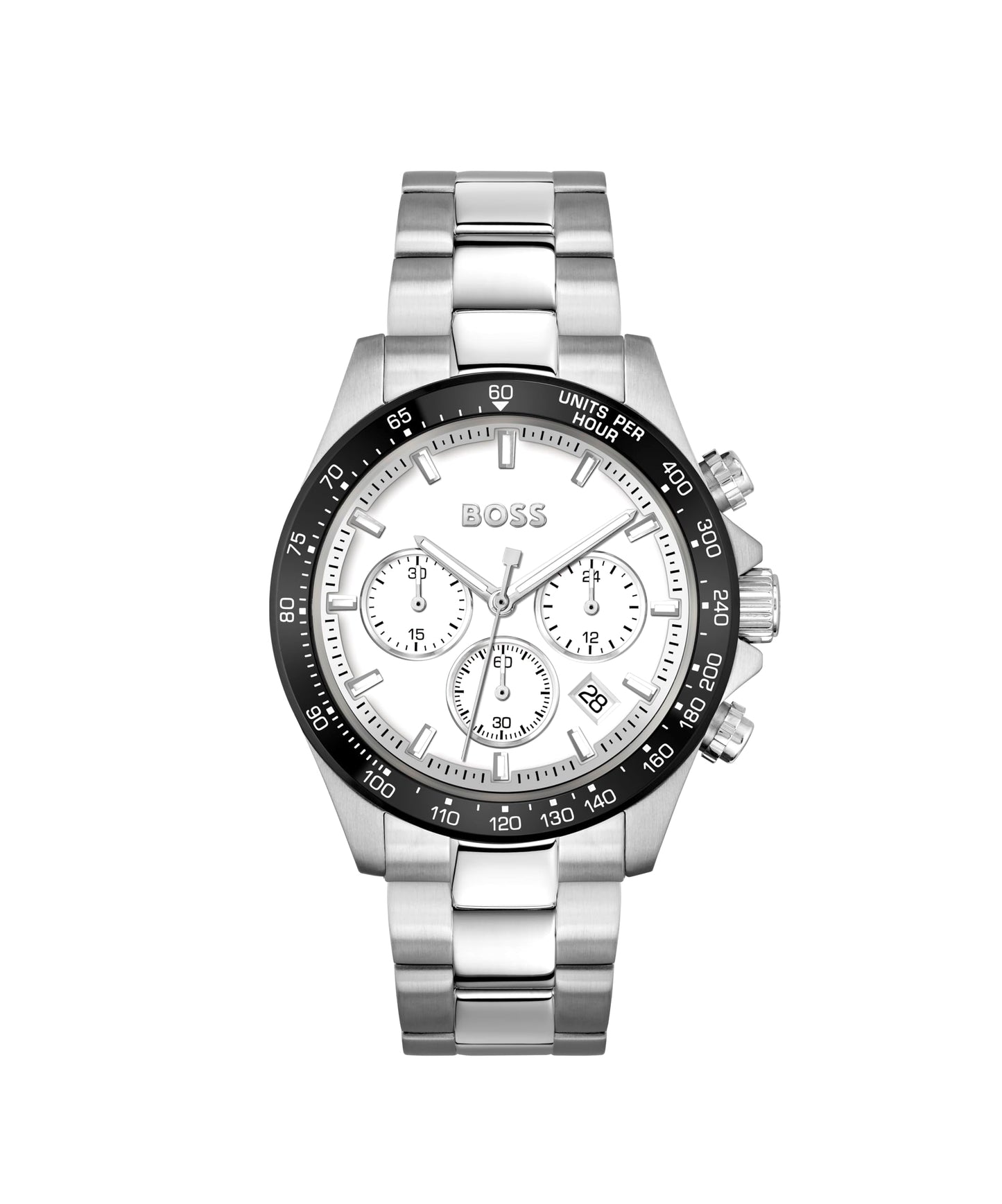 BOSS Montre Chronographe à Quartz pour Homme 43 mm Collection Hero avec Bracelet en Acier Inoxydable Maillons ou Maille, Fonction Date, 3 sous-Cadrans, Résistance à l'eau 5ATM