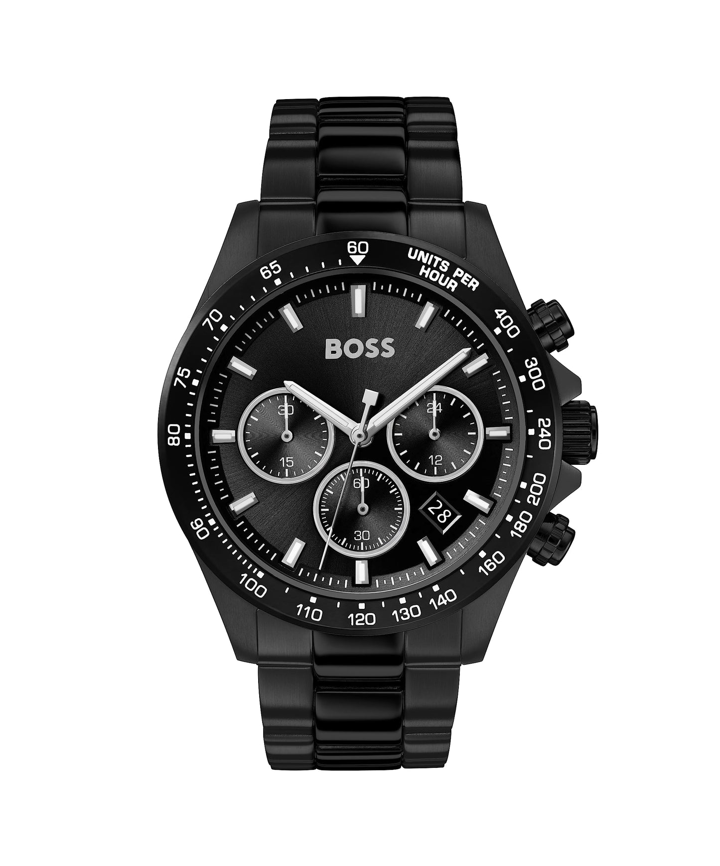 BOSS Montre Chronographe à Quartz pour Homme 43 mm Collection Hero avec Bracelet en Acier Inoxydable Maillons ou Maille, Fonction Date, 3 sous-Cadrans, Résistance à l'eau 5ATM