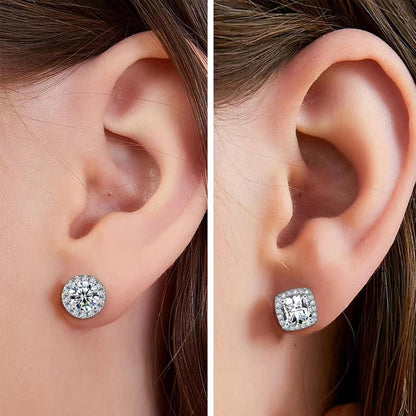 Habselikob 2 Paires Boucles d'Oreilles Homme Femme Zircone Cubique Clous d'Oreilles Set Rondes Carrées Boucles d'Oreilles Argent Or