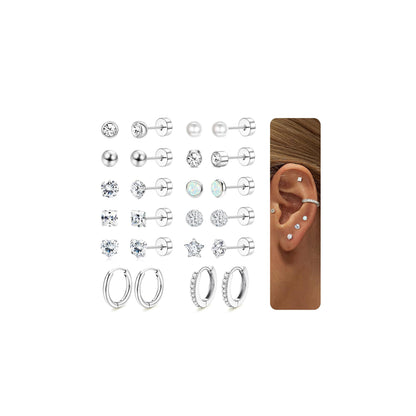 MOGASA 12 Paires Boucles d'Oreilles Femme Acier Inoxydable Ensemble Créoles Clous D'oreilles Hypoallergénique Piercing Oreille Helix Cartilage Boucle d Oreille Acier Inoxydable pour Femme Homme Bijoux