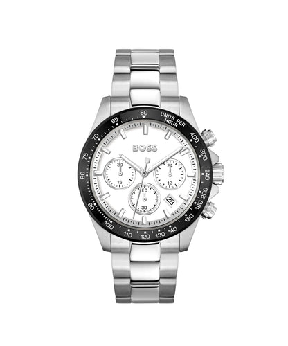 BOSS Montre Chronographe à Quartz pour Homme 43 mm Collection Hero avec Bracelet en Acier Inoxydable Maillons ou Maille, Fonction Date, 3 sous-Cadrans, Résistance à l'eau 5ATM