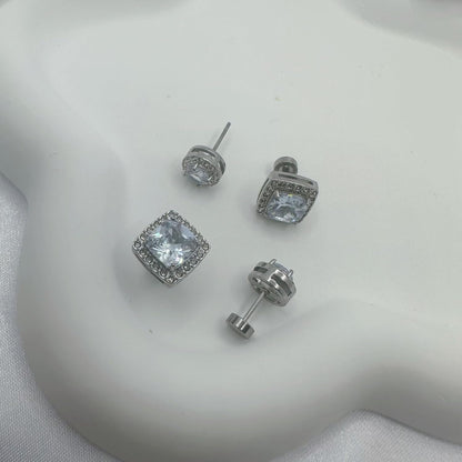 Habselikob 2 Paires Boucles d'Oreilles Homme Femme Zircone Cubique Clous d'Oreilles Set Rondes Carrées Boucles d'Oreilles Argent Or