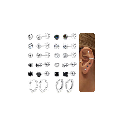 MOGASA 12 Paires Boucles d'Oreilles Femme Acier Inoxydable Ensemble Créoles Clous D'oreilles Hypoallergénique Piercing Oreille Helix Cartilage Boucle d Oreille Acier Inoxydable pour Femme Homme Bijoux