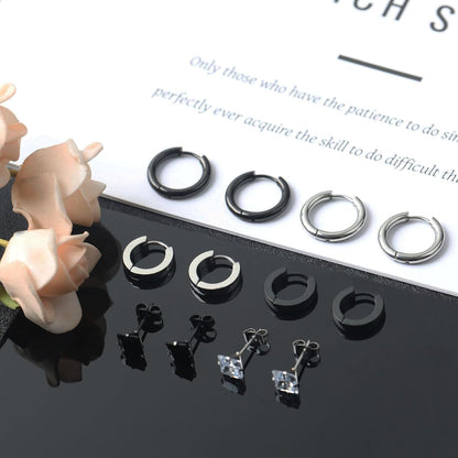 BVLAGIDA 15 Paires Boucle d'Oreille Homme, Boucle d'Oreille Acier Inoxydable, Noir Argent Or Clous d'Oreilles, Boucle d'Oreille Créole, Boucles d'Oreilles Zircon pour Homme Femme