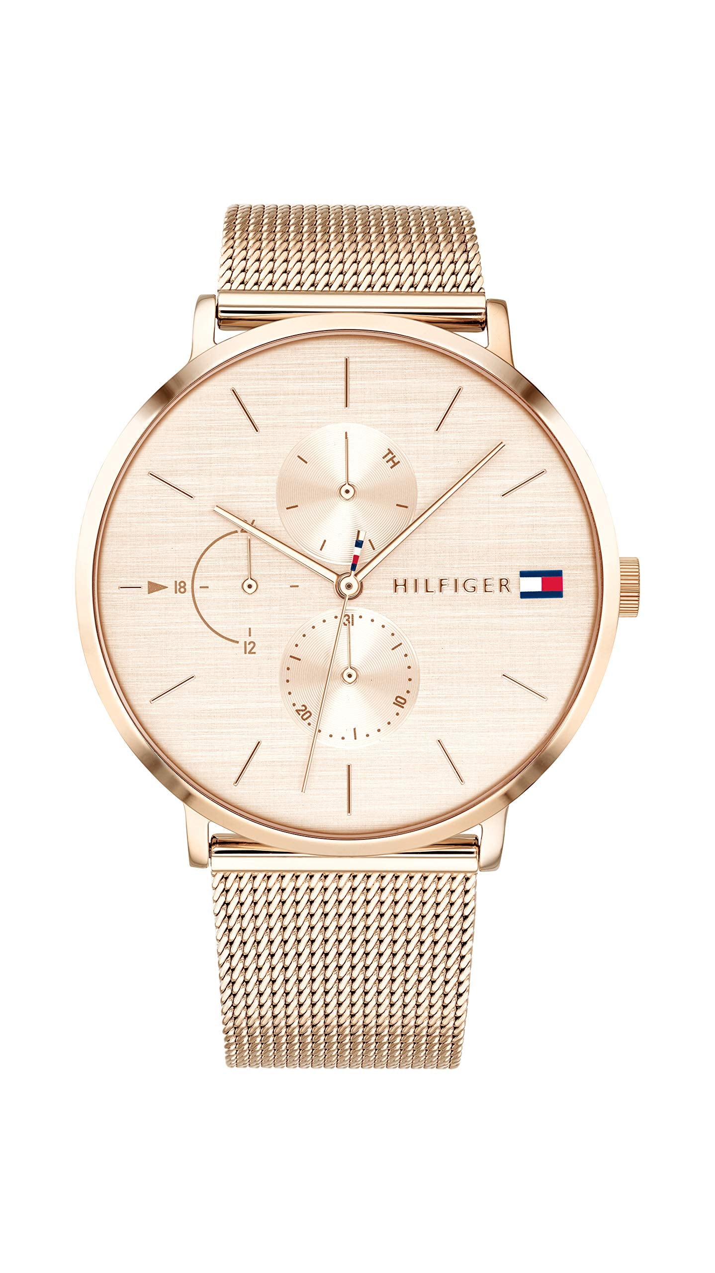 Tommy Hilfiger Montre Multifonction en Quartz pour Femme - 3 sous-Cadrans, Résistante à l'eau 3ATM avec Bracelet en Cuir ou en Acier Inoxydable en Maillons ou en Maille