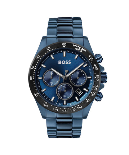 BOSS Montre Chronographe à Quartz pour Homme 43 mm Collection Hero avec Bracelet en Acier Inoxydable Maillons ou Maille, Fonction Date, 3 sous-Cadrans, Résistance à l'eau 5ATM