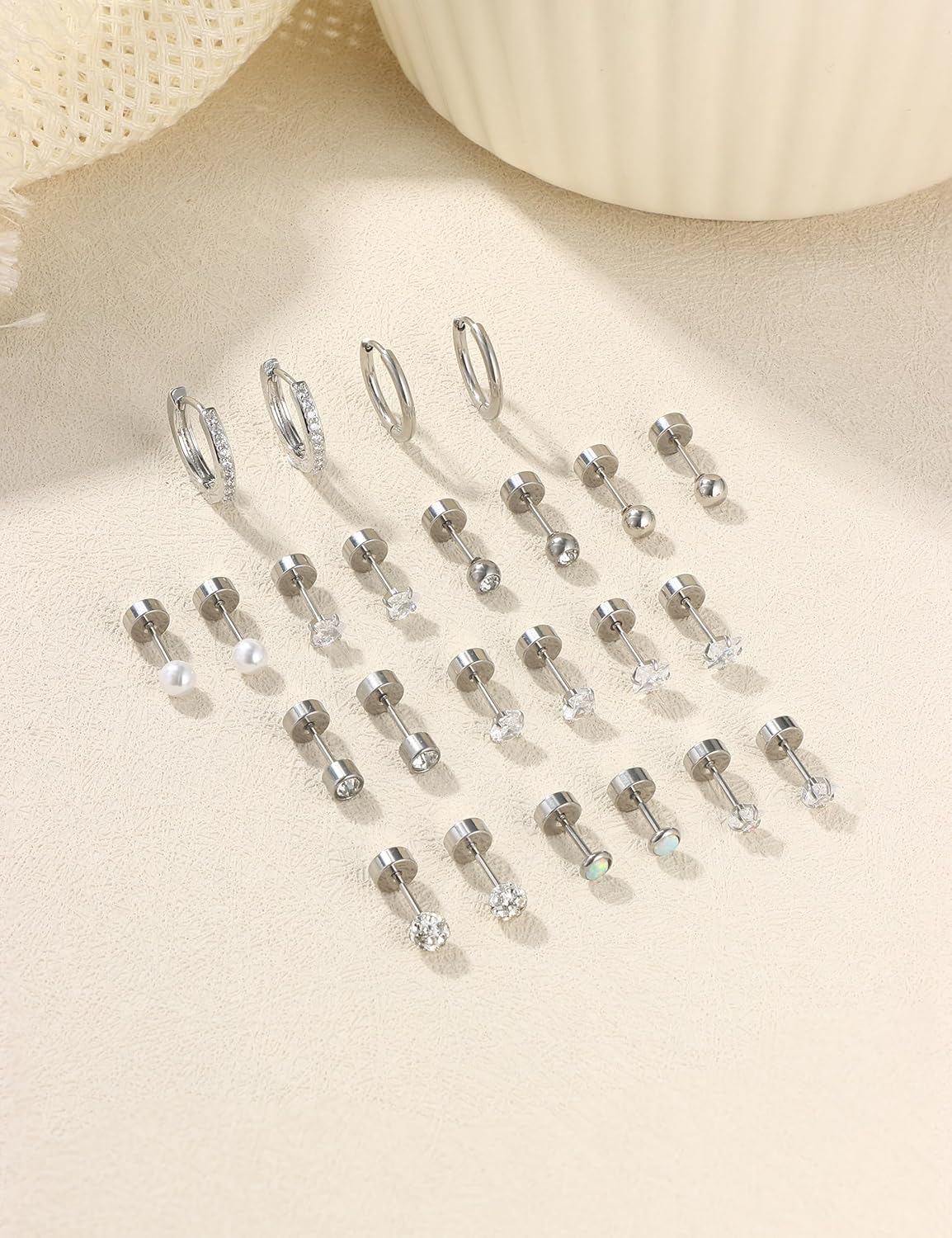 MOGASA 12 Paires Boucles d'Oreilles Femme Acier Inoxydable Ensemble Créoles Clous D'oreilles Hypoallergénique Piercing Oreille Helix Cartilage Boucle d Oreille Acier Inoxydable pour Femme Homme Bijoux
