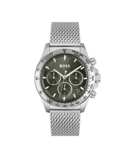 BOSS Montre Chronographe à Quartz pour Homme 43 mm Collection Hero avec Bracelet en Acier Inoxydable Maillons ou Maille, Fonction Date, 3 sous-Cadrans, Résistance à l'eau 5ATM