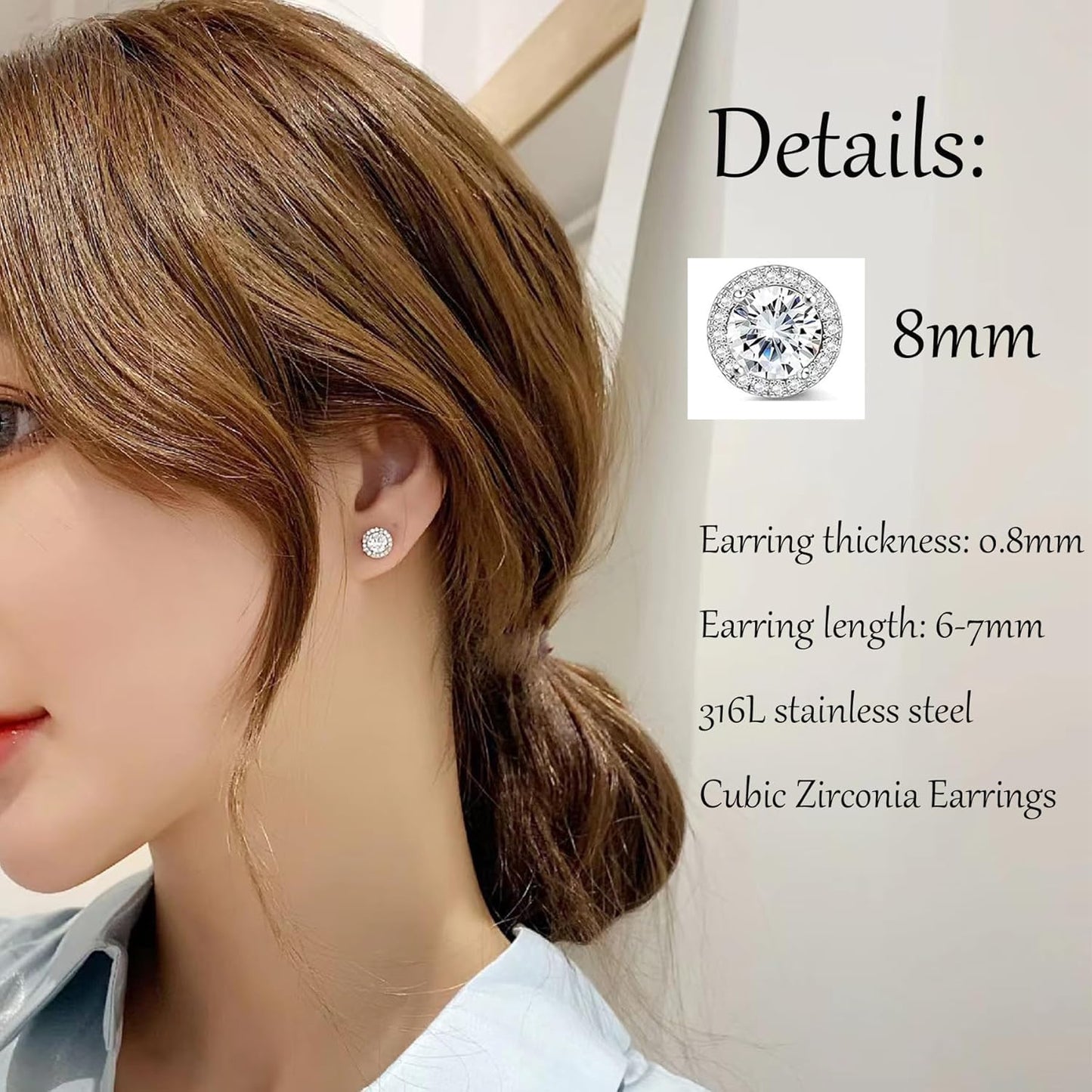 Habselikob 2 Paires Boucles d'Oreilles Homme Femme Zircone Cubique Clous d'Oreilles Set Rondes Carrées Boucles d'Oreilles Argent Or