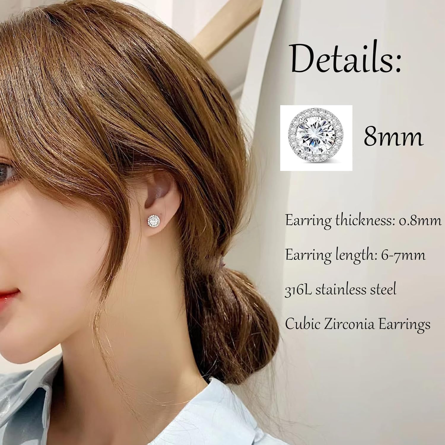 Habselikob 2 Paires Boucles d'Oreilles Homme Femme Zircone Cubique Clous d'Oreilles Set Rondes Carrées Boucles d'Oreilles Argent Or