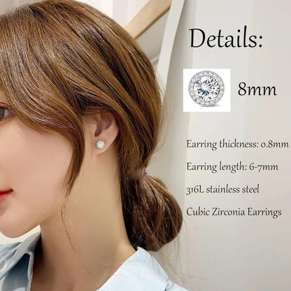 Habselikob 2 Paires Boucles d'Oreilles Homme Femme Zircone Cubique Clous d'Oreilles Set Rondes Carrées Boucles d'Oreilles Argent Or