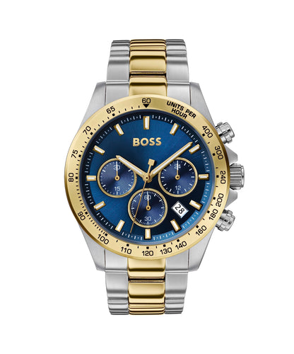 BOSS Montre Chronographe à Quartz pour Homme 43 mm Collection Hero avec Bracelet en Acier Inoxydable Maillons ou Maille, Fonction Date, 3 sous-Cadrans, Résistance à l'eau 5ATM