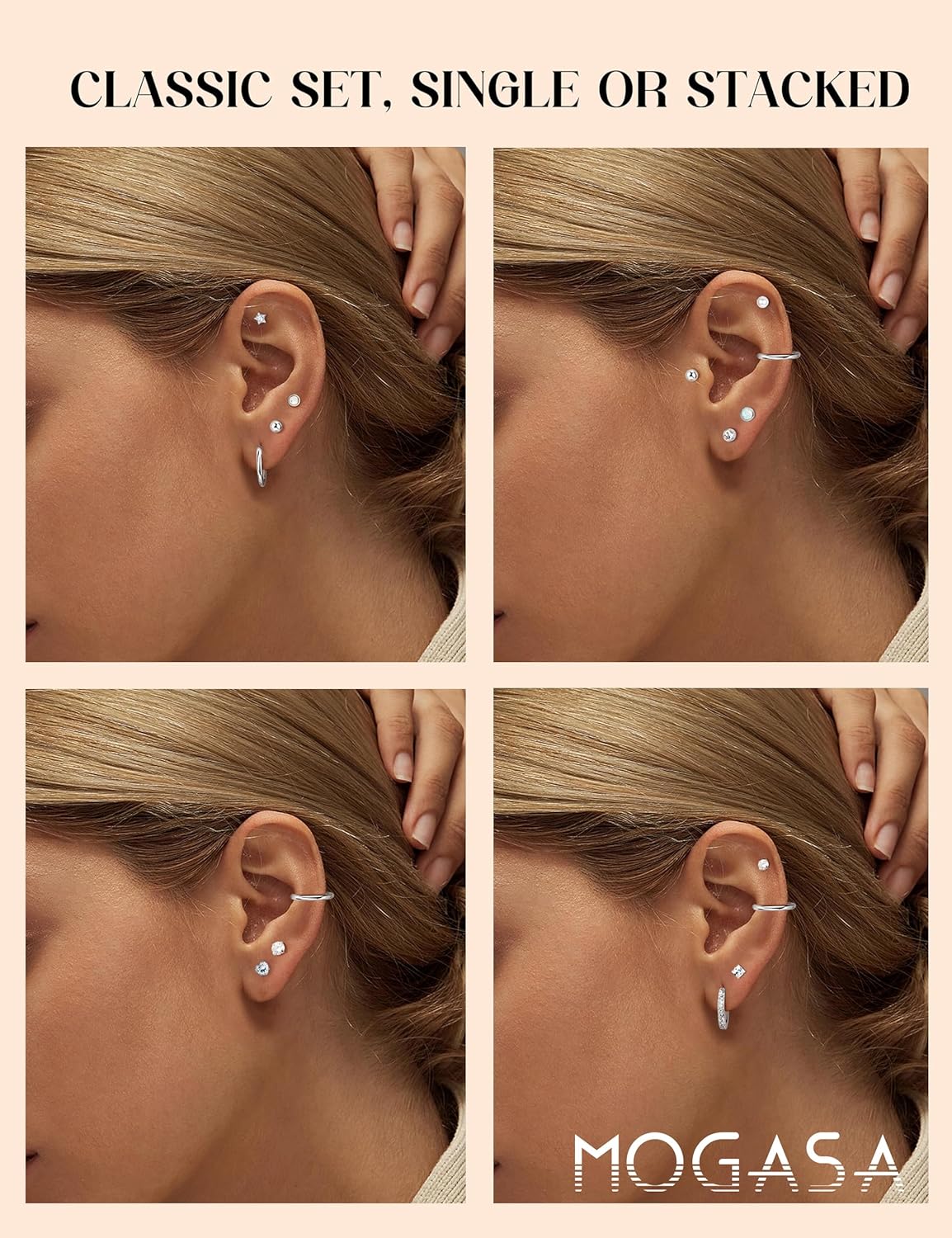 MOGASA 12 Paires Boucles d'Oreilles Femme Acier Inoxydable Ensemble Créoles Clous D'oreilles Hypoallergénique Piercing Oreille Helix Cartilage Boucle d Oreille Acier Inoxydable pour Femme Homme Bijoux